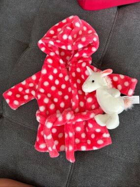 Carter's Hot Pink Polka Dot Hooded Plush Robe with White Unicorn Plush